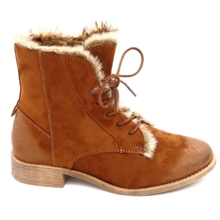 Daim Plat Bottines à Talon Lacets Rond Chaussures Femme Bout Aspect Fourrure nXP7qxnwTW