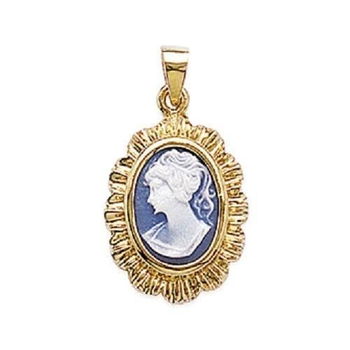 Pendentif Camée Bleu En Plaqué Or 18 Carats