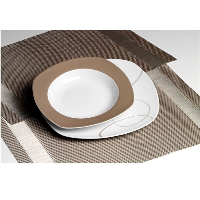 Set 18 Pièces ALINEA MARRON  6 tasses 6 sous tasses 6 assiettes