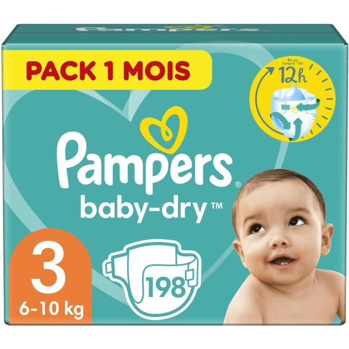 PAMPERS Baby Dry Taille 3 5 a 9kg 198 couches Format Pack 1 mois