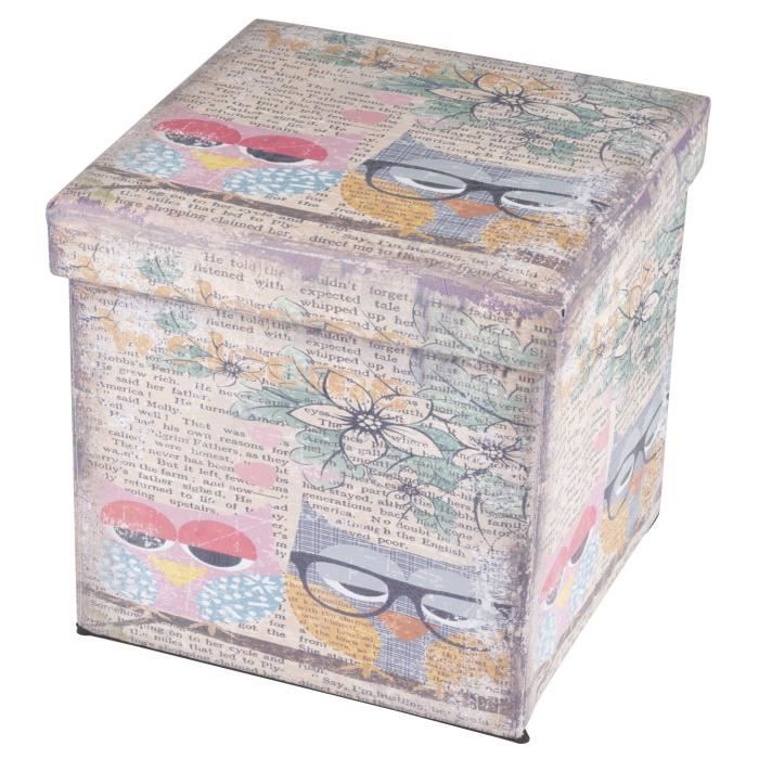 Pouf déco pliable Funny Hibou 36 x 36 x 36 cm