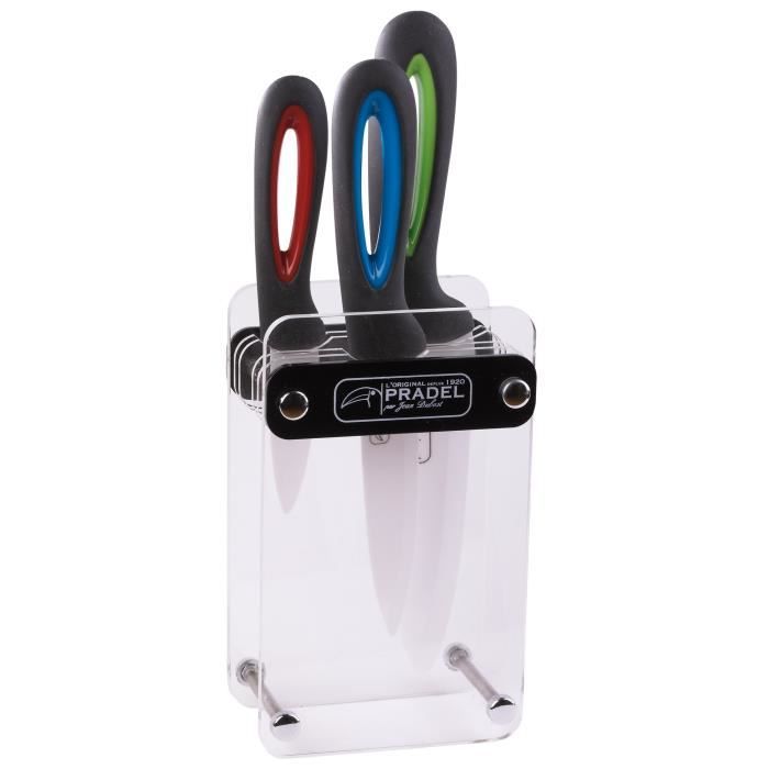 JEAN DUBOST Bloc pour couteaux de cuisine + 3 couteaux céramiques Stratos - Plexiglass
