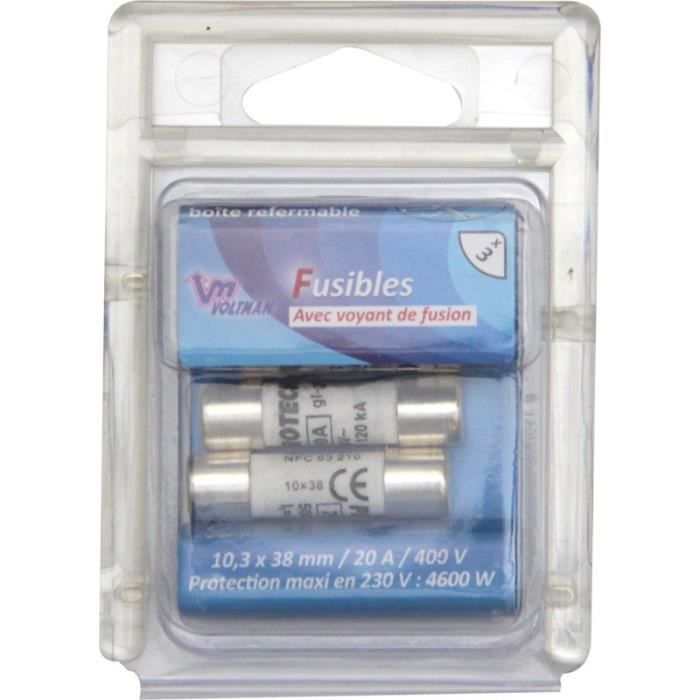 VOLTMAN Pack 3 Fusibles avec voyant de fusion 10,3 x 38 mm - 20 A - 400V