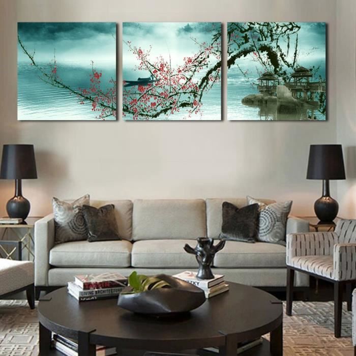 3 Pièces Noir Et Rouge Salle De Séjour Décoration Peinture Toile