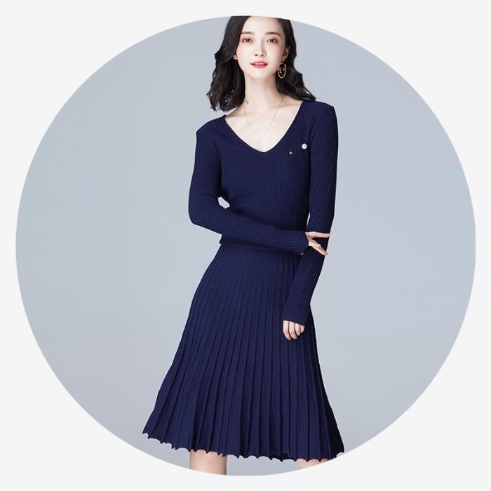 Monochrome Femme Robe Longue Grande Mi Col Manches Froncé Longues V dCBorxeW