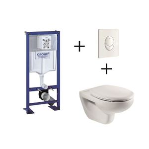 Pack complet wc suspendu GROHE Bâti-support 113 cm + plaque blanche + cuvette Mitos + abattant