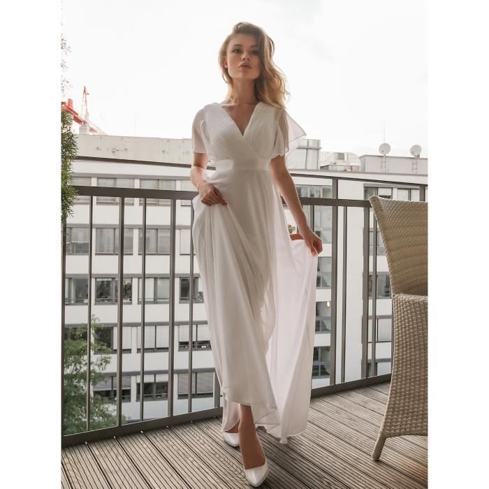 Les Femmes De V Cou Longue De Bal De Soirée De Mariage Robes De Mariée Pour 09890 Blanc Us 8 Arl6k Taille M