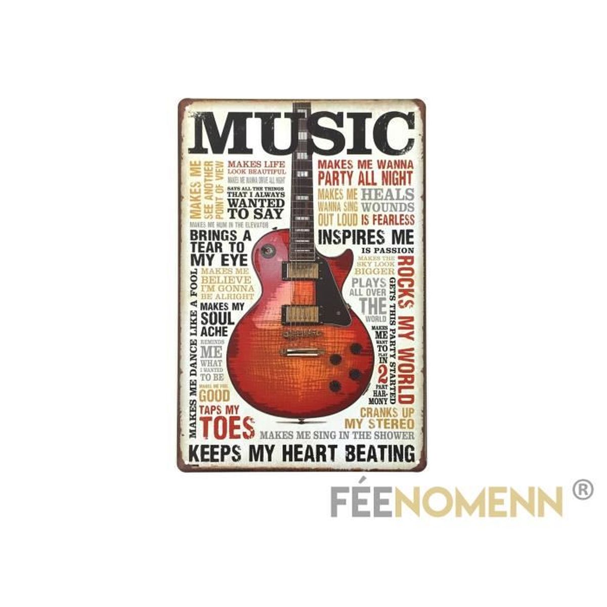 Plaque Métal Déco Vintage Music Guitare 20x30cm Achat Vente