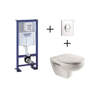 Pack complet wc suspendu GROHE Bâti-support 113 cm avec plaque chromée et cuvette Mitos