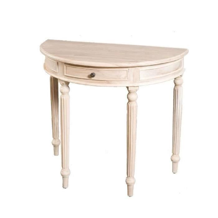 Console demi lune 1 tiroir teck blanchi 85cm DIANE