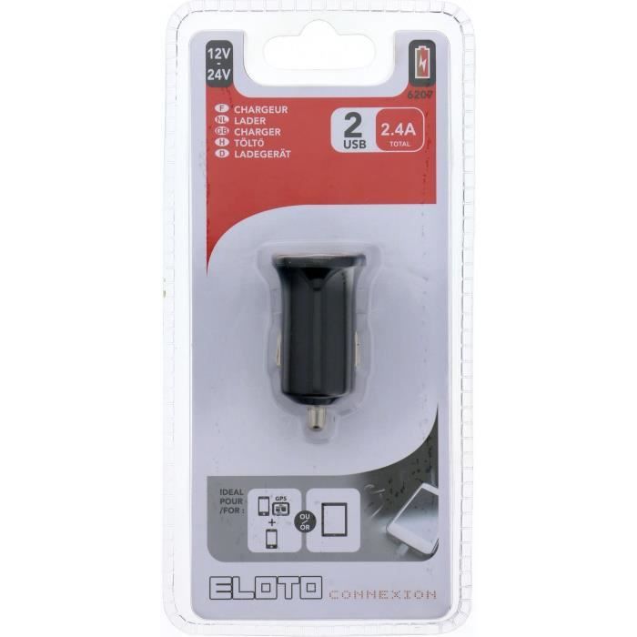 ELOTO CONNEXION Chargeur Allume cigare 12V/24V 2 Usb 2,4A