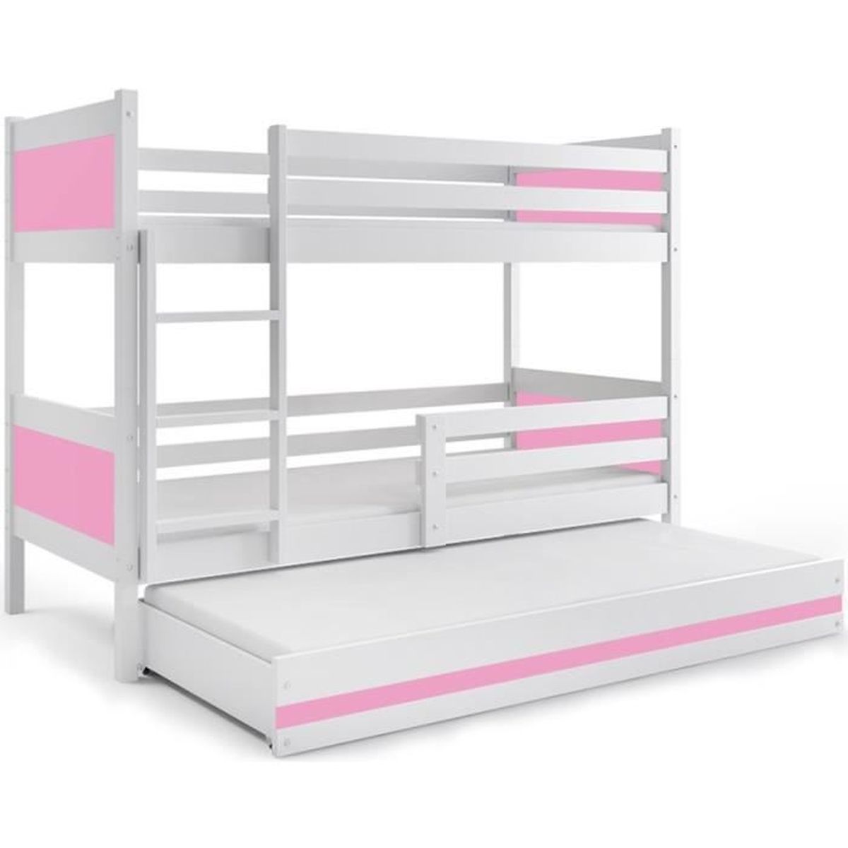 lit superpose 3 places rino 190x90 blanc rose coul