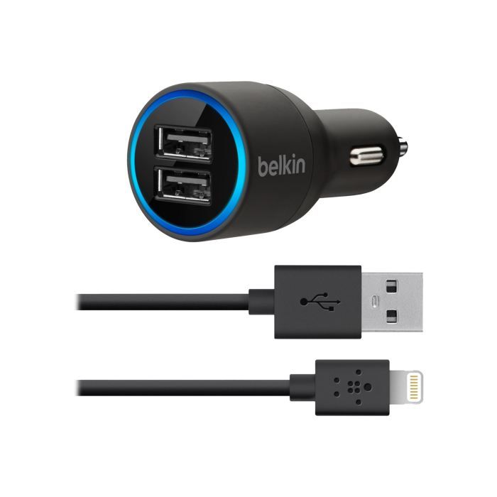 BELKIN Adaptateur allume-cigare - 20 Watt - 2.1 A - 2 connecteurs de sortie - Noir - Pour Apple iPad / iPhone / iPod (Lightning)