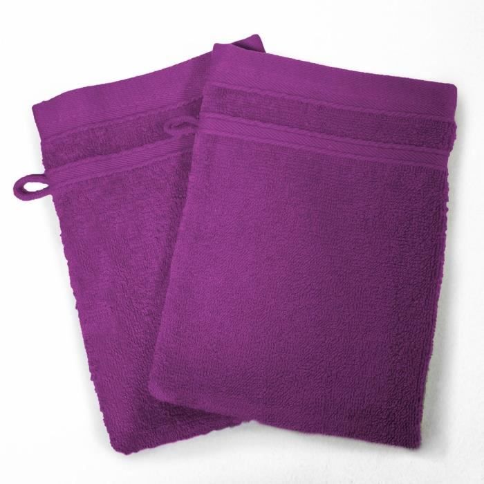 DOUCEUR D'INTERIEUR Lot de 2 gants de toilette 100% coton Vitamine 15x21 cm prune
