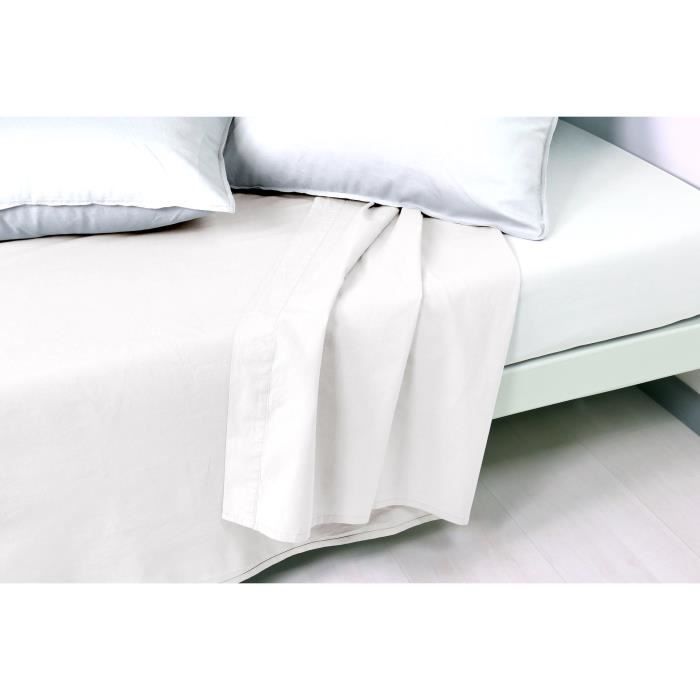 VENT DU SUD Drap plat PALACE en coton lavé - 270x300 cm - Blanc neige