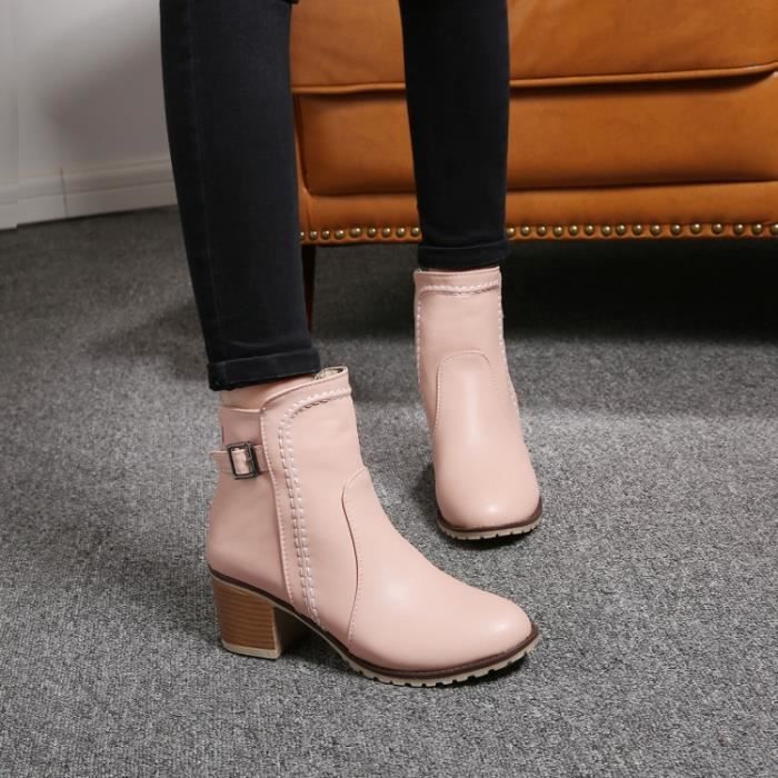 pure De épais Courtes Color Bottes Talon Femmes 15q6X