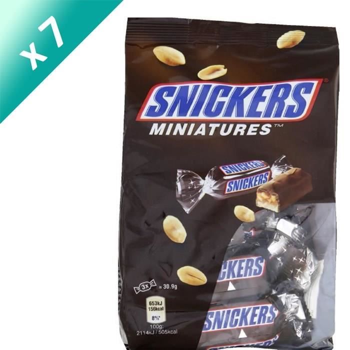 MARS Snickers mini barres chocolatées aux cacahuètes fourrées de confiserie - 7 x 130 g