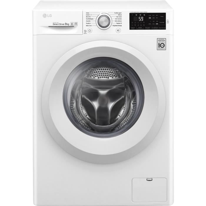 LG-F92J53WH Lave linge frontal 9Kg 1200t Direct Drive A+++(-20%) Affichage digital -Fin différée 3-19H blanc