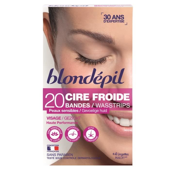 BLONDEPIL 20 bandes de cire froide Haute Performance Pour visage