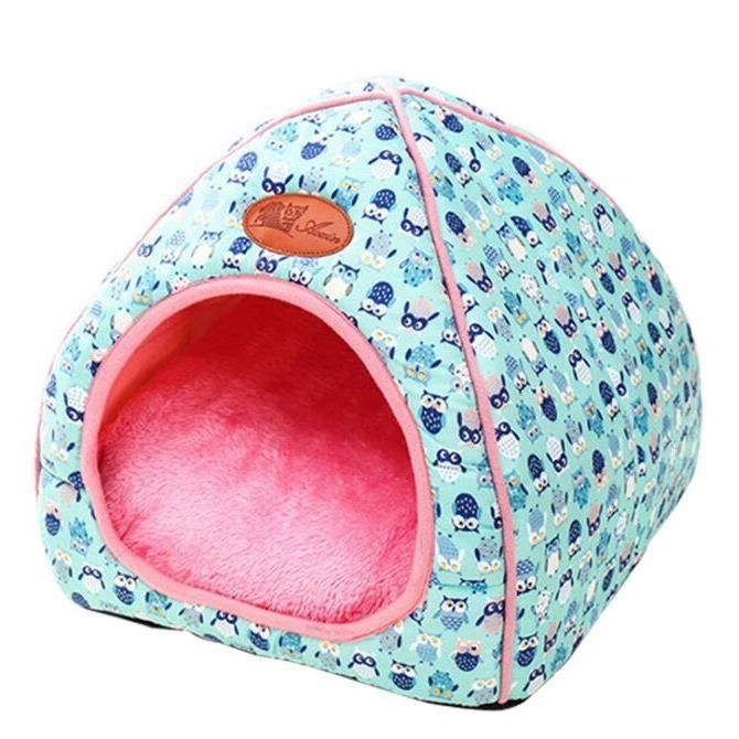 2 En 1 Maison Et Coussin Pour Chien Chat Forme De Yourte Avec Tapis Corbeille Pliable Chaud Taille Xl Bleu Dessin Hibou