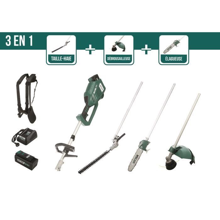 MYTEK Outil multifonctions 3 en 1 sans fil avec batterie 40V- Débroussailleuse, tronçonneuse, taille-haies