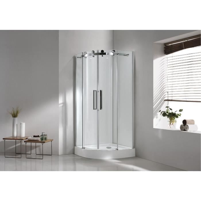 AURLANE Porte de douche 1/4 de cercle coulissante New Rolling - 90 x 90 cm - Verre 8 mm