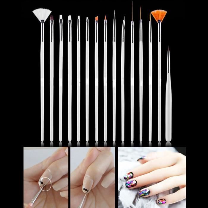 15pcs Pinceaux Ongles Pour Nail Art Blanc