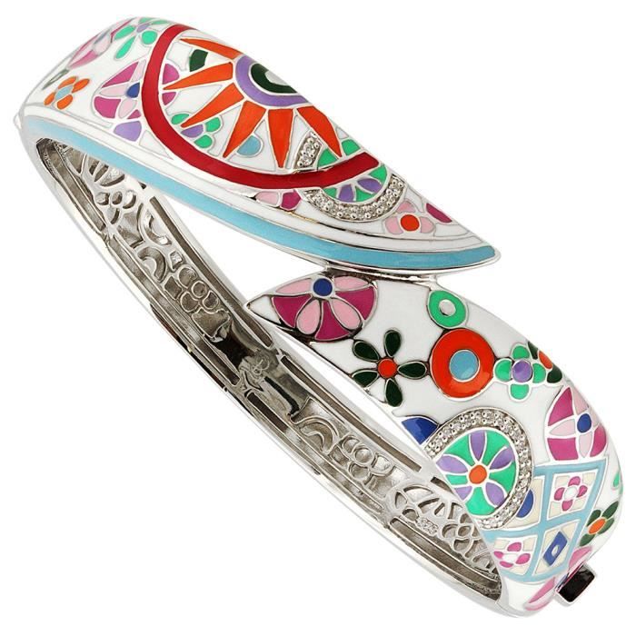 Bracelet Rigide Rétro Couleur Argent Avec Incrustations De Nacre - Occasion Très Bon état