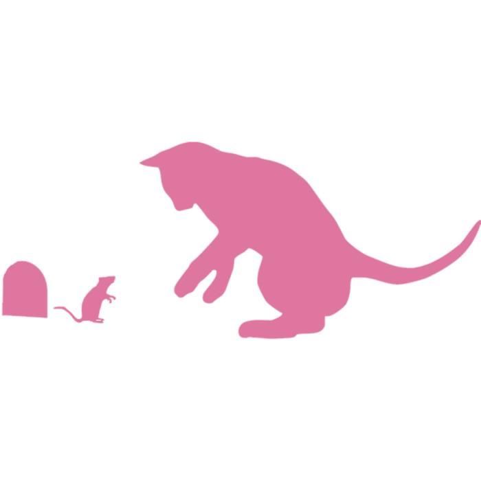 Sticker Décoration Animal Le Chat Et La Souris 20x49 Cm Rose