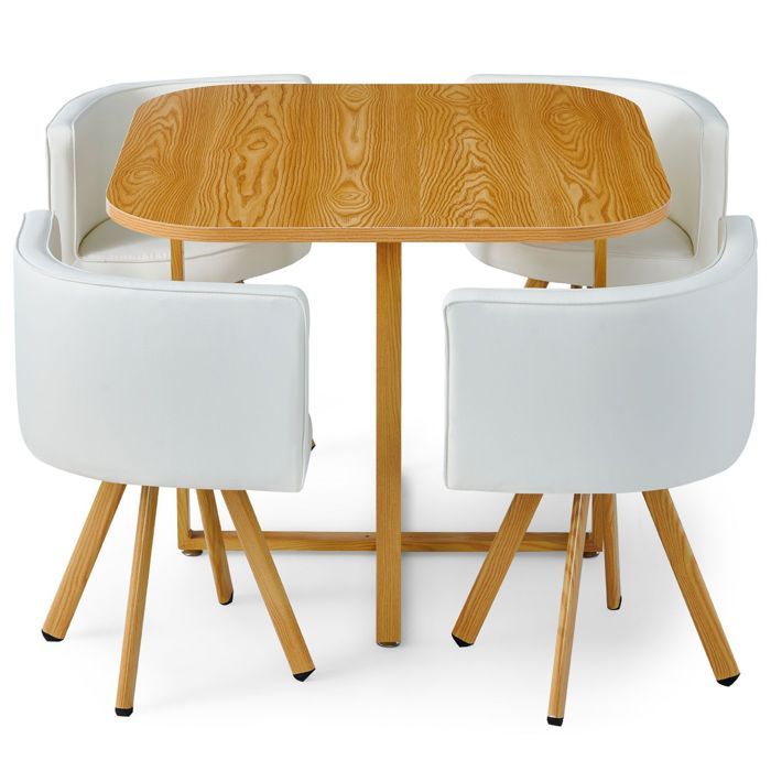 Table à Manger Ronde Avec 4 Chaises Encastrables – Diamètre 80 Cm, Cuir, Pour Salle à Manger Ou Cuisine