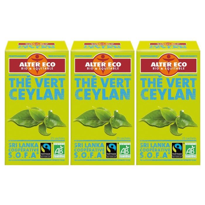 ALTER ECO Thé Vert Ceylan Bio 40g X3