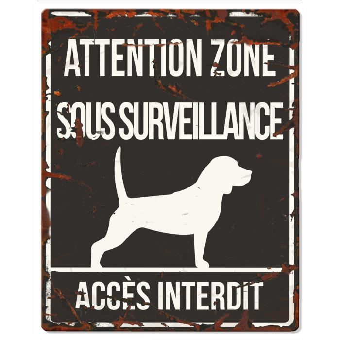 D&D Plaque Attention Chien Beagle - Noir