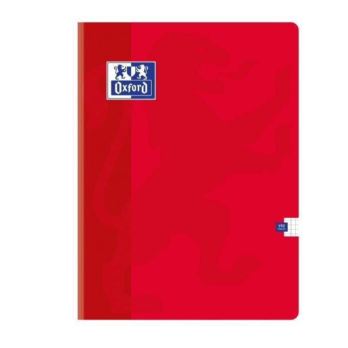 OXFORD Cahier Scolaire classique - Petits carreaux - 192 pages - 32 cm x 24 cm x 0,9 cm
