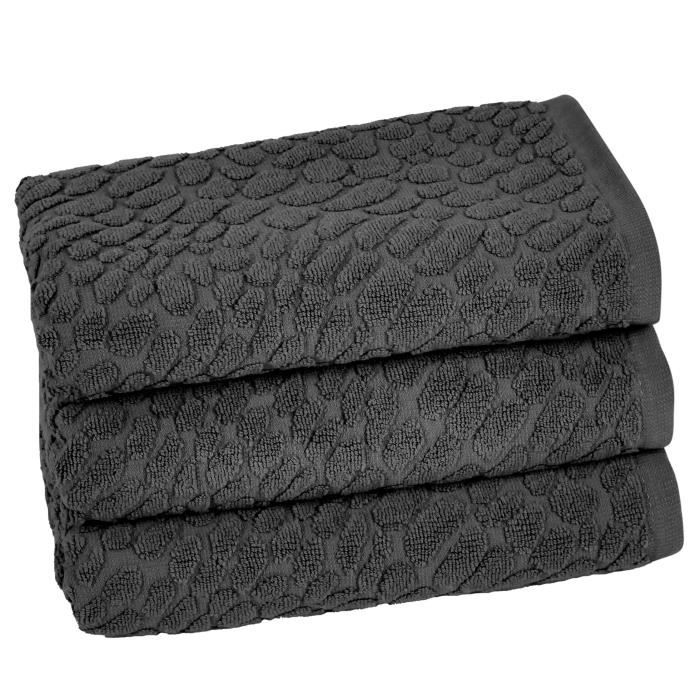 VENT DU SUD Lot de 3 serviettes THALIA - 50x90 cm - Gris Gris ardoise