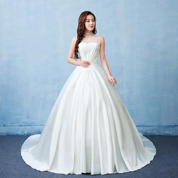 XL Nouveau Blanc Élégant Robes De Mariée En Satin Princesse Robe De Mariage Robe De Noiva Tribunal Train robe de Bal Robe Mariage