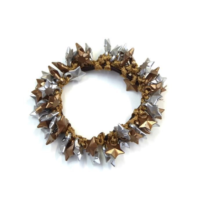 BARRETTE , CHOUCHOU Elastique cheveux ou bracelet perles étoile marron