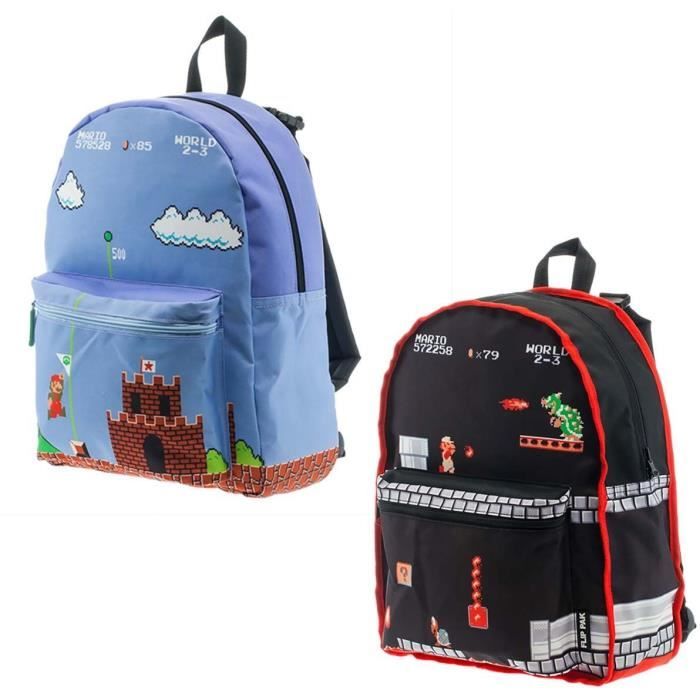 Sac à dos réversible Mario: Plateformes Super Mario bleu/noir