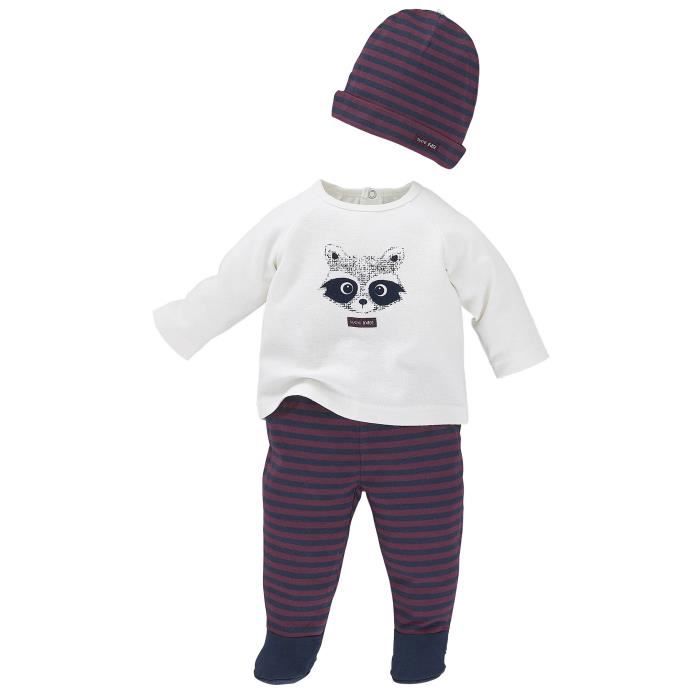 Set de t-shirt pantalon bonnet bébé Mixte SUCRE D'ORGE - Blanc et Violet Panda