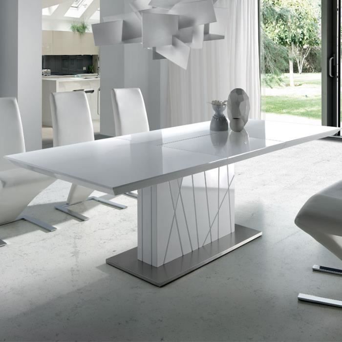 Table à manger extensible blanc laqué design ELODIE ...