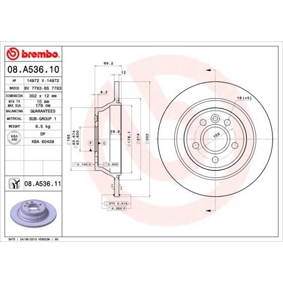 JEU DE DISQUES BREMBO 08.A536.11