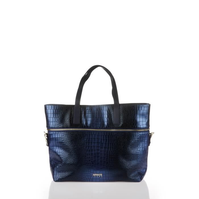 ARMANI JEANS - Sac Cabas Bleu Effet Croco Métallisé - Femme