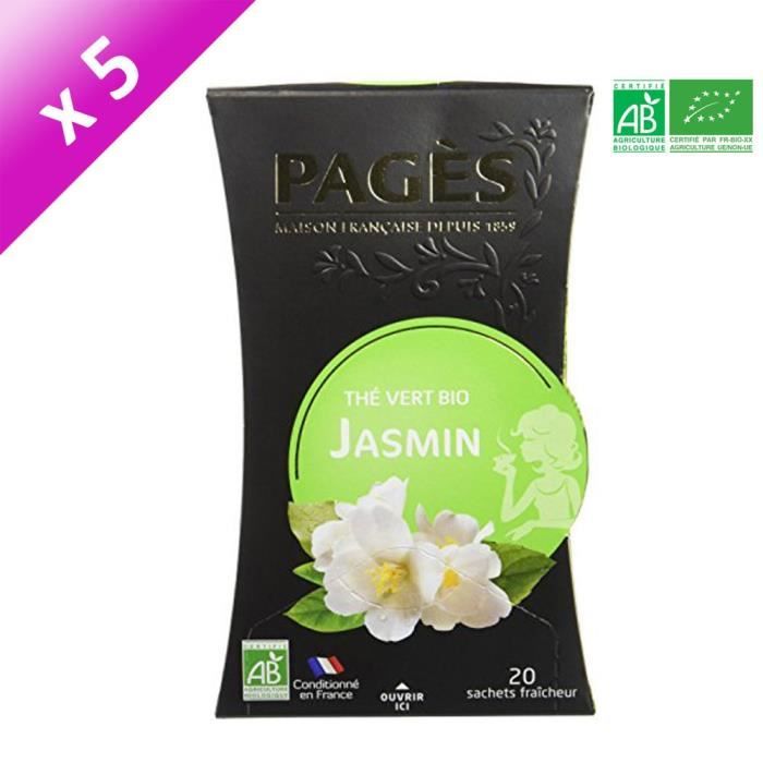 PAGES Lot de 5 Thés Vert Jasmin Bio
