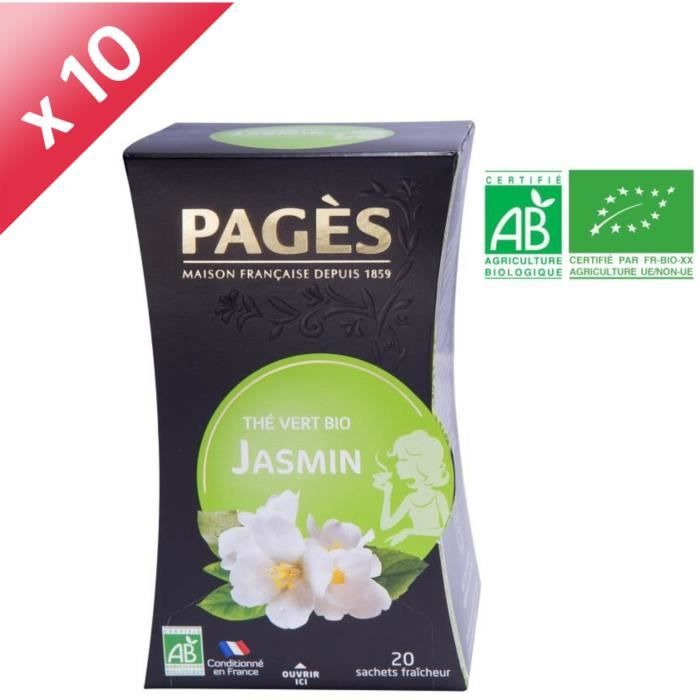 PAGES Lot de 10 Thés Vert Jasmin Bio