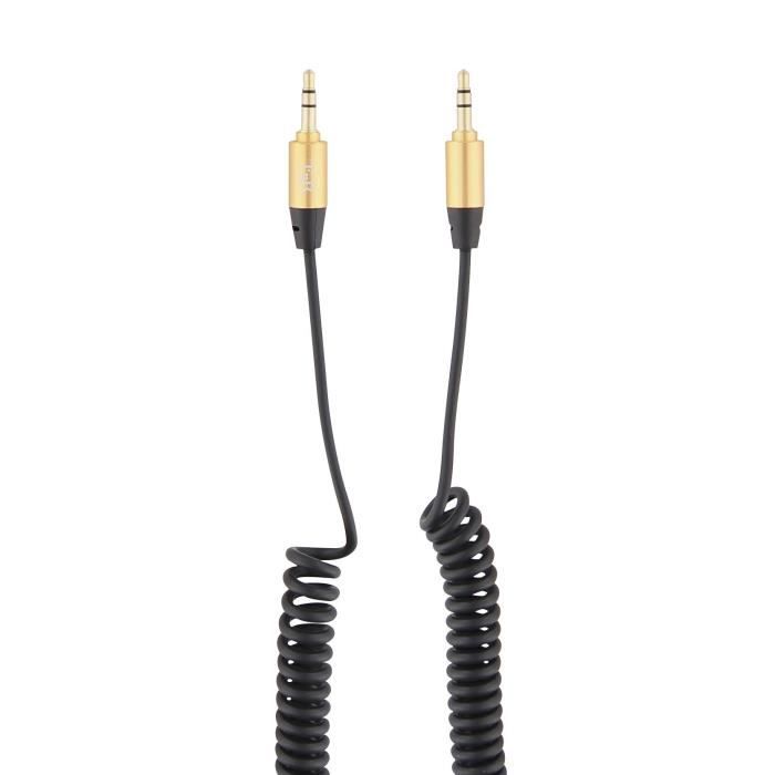T'nB Câble Jack Torsadé 3.5/3.5 pour Tablette Smartphone Lecteur MP3/MP4 - Noir et Or - 40-180 cm