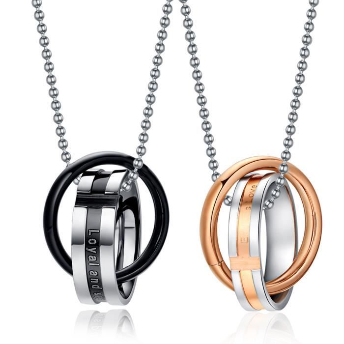  Bijoux  paire acier inoxydable deux anneau collier pour 