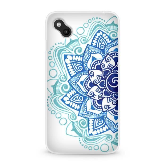 Coque WIKO SUNNY mandala 2 bleu marine blanc fleur ethnique - Achat coque - bumper pas cher