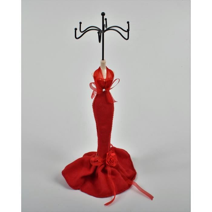 Porte bijoux Mannequin- H 39 cm - Marron, crème et rouge