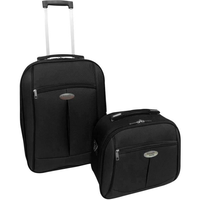 TRAVEL WORLD-TW00091-2BLK - Ensemble de 2 pièces: valise cabine 55cm + vanity case avec 1 kit de 3 flacons de voyage de 100ml- coule