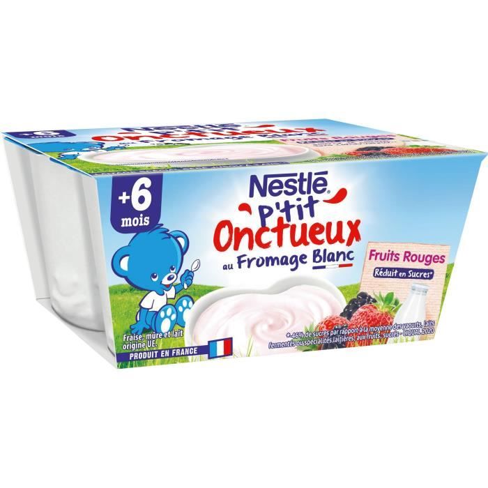 NESTLÉ P'tit Onctueux Fromage blanc fruits rouges - 4x100 g - Dès 6 mois