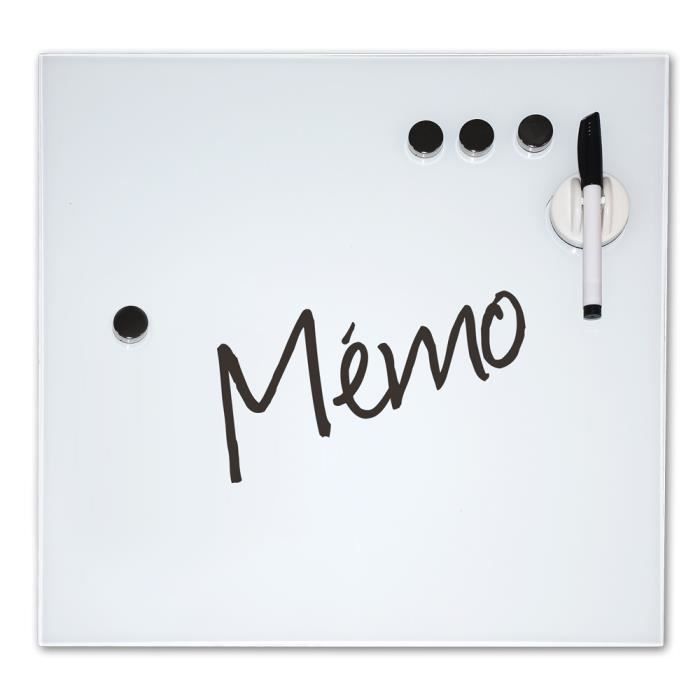 Trendup Tableau Memo Mural Magnetique Verre Blanc 40x40cm